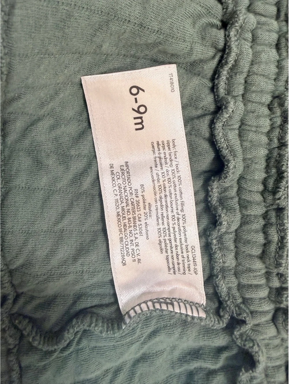 Sage Green Quilted Hooded Peplum Zip Vest Size 6-9 Months